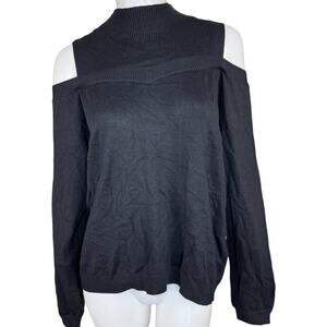 AnyBody Cold‎ Shoulder Sweater Knit Mock Neck Puff Sleeve Pink Pullover Large